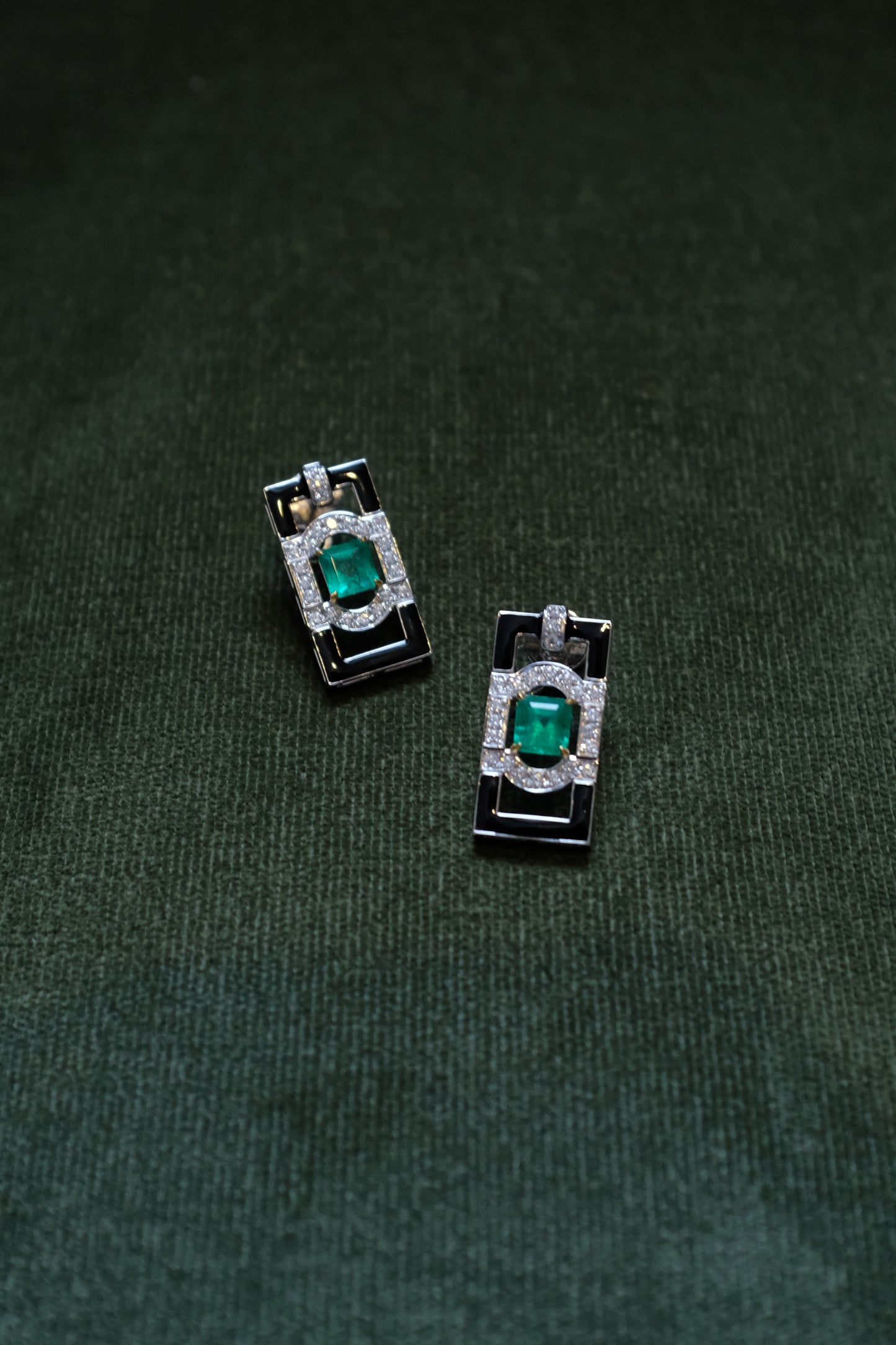 Colombian Emerald & Black Onyx Diamond Earrings